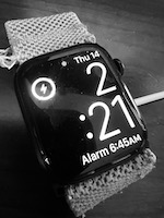 a digital watch in black and white