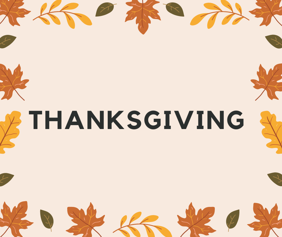 Cream and Brown Autumn leaves Background with the word Thanksgiving in uppercase letters