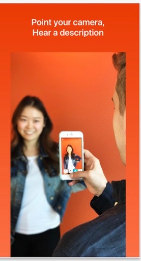 screen from seeing AI app showing boy aiming his phone at a girl with the text 