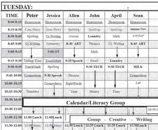 a sample of Daniels classroom schedule in all text