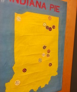 Bev Sharritt's map of the best pie in Indiana. She travels the state and seeks out diners and dives, and adds new stickers to her map.