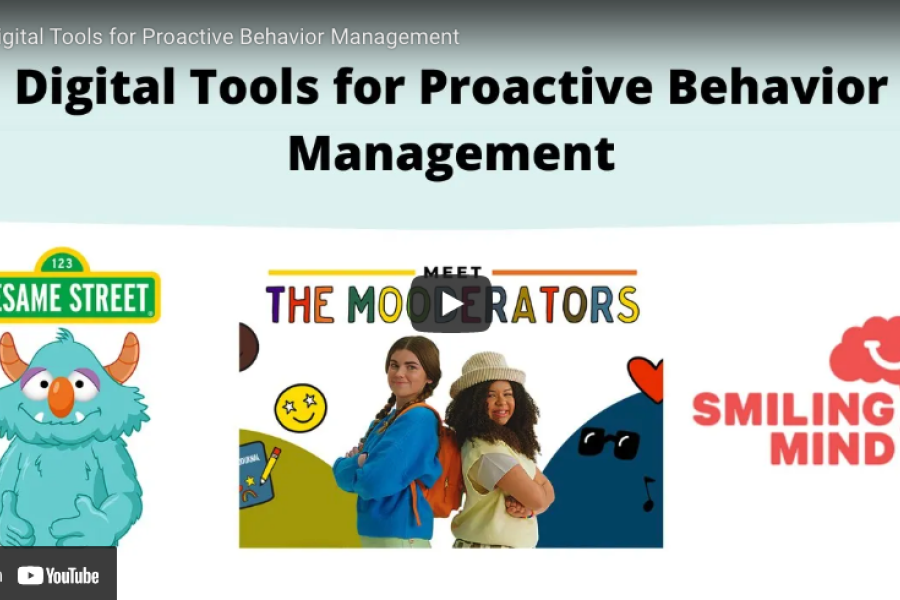 Digital Tools for Proactive Behavior Management. Breathe, Think Do, The Mooderators, and Smiling Mind logos.